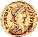 Münze mit Kaiser Flavius Honorius