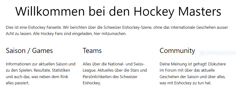 Hockey Masters, Text mit Spalten